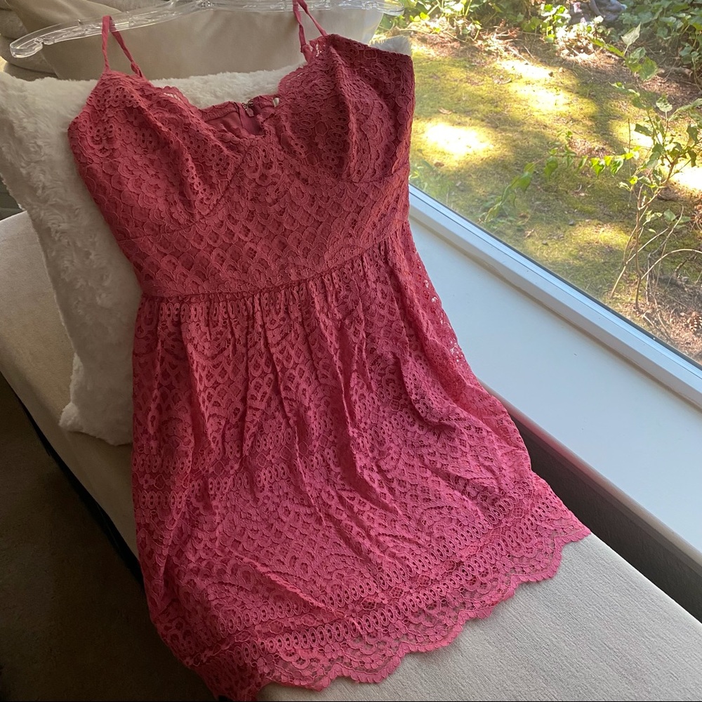 Woman’s Francesca’s Dark Rose Cut Lace Dress NWT